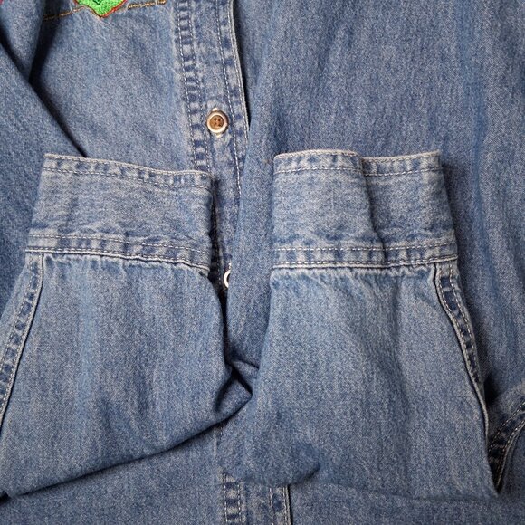 Vintage Basic Editions Holiday Christmas Shirt M Denim Chambray Jean Ornaments - Picture 16 of 16